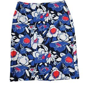 Talbots Womens Pencil Skirt 12 Floral Red White Blue Black Stretch Full Lined